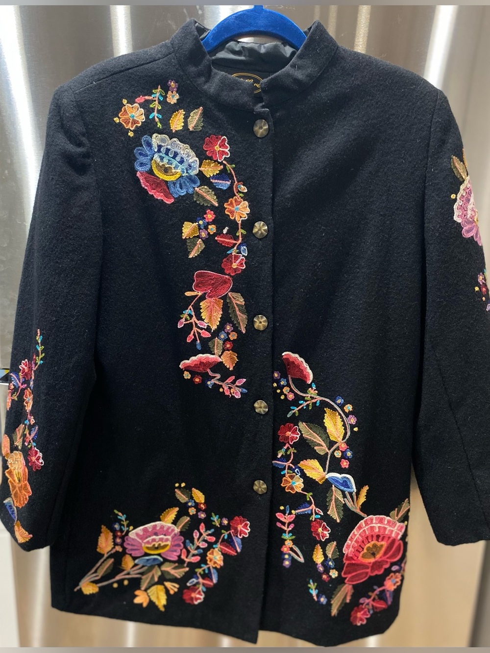 Women’s size M Allure Black Jacket with Multicolor Floral Embroidery